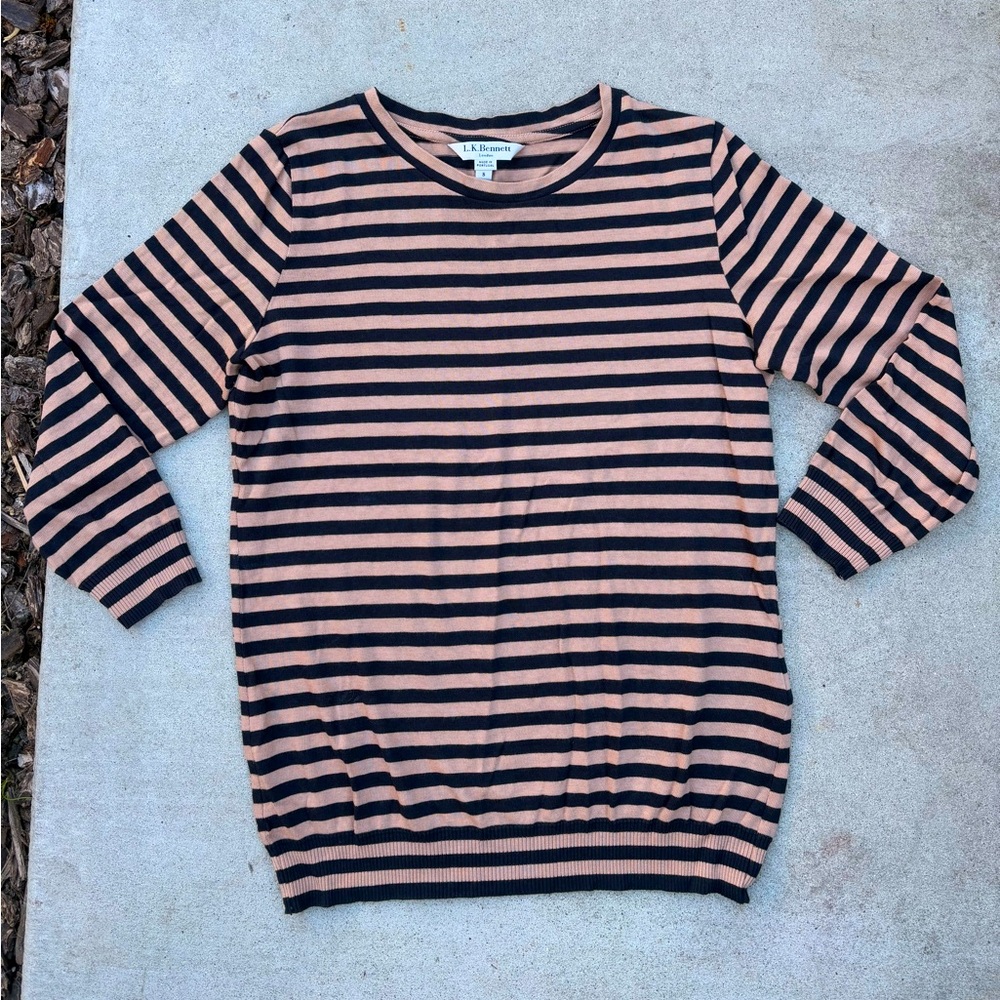 L.K. Bennett Brown & Black Striped Crewneck Sweater Size Women’s Small